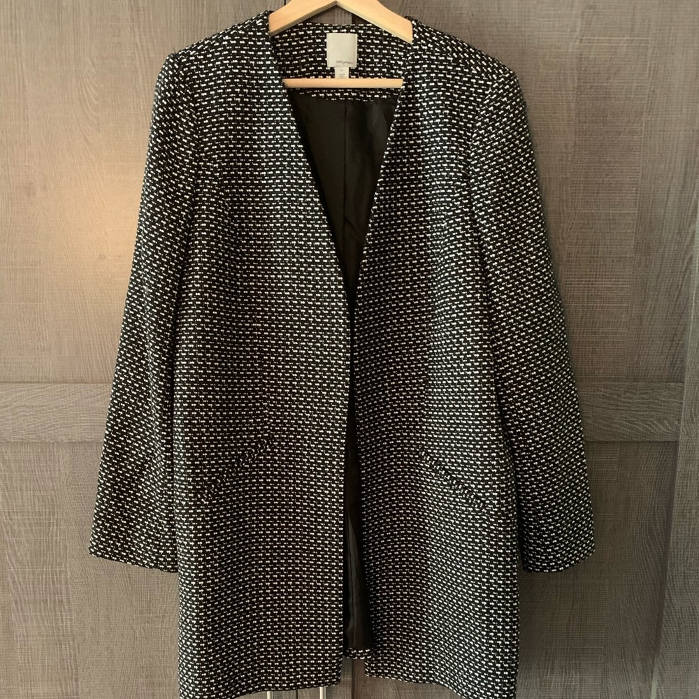 Halogen black/white soft open front trench jacket